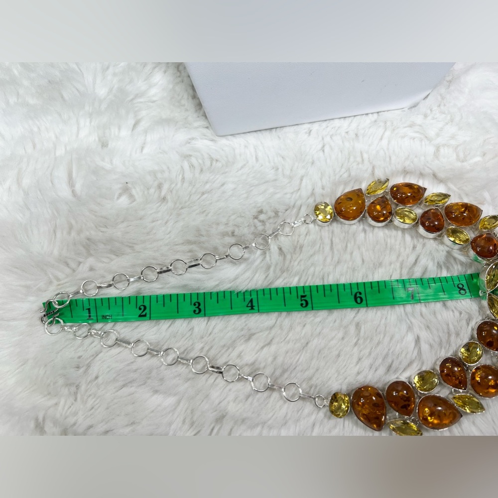 Amber & Citrine 925 Large synthetic stones Necklace Bracelet & ONE Earring ONLY - Picture 9 of 17
